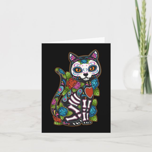 Cat Sugar Skull Mexico Calavera Dia De Los Muertos Karte (Vorderseite)