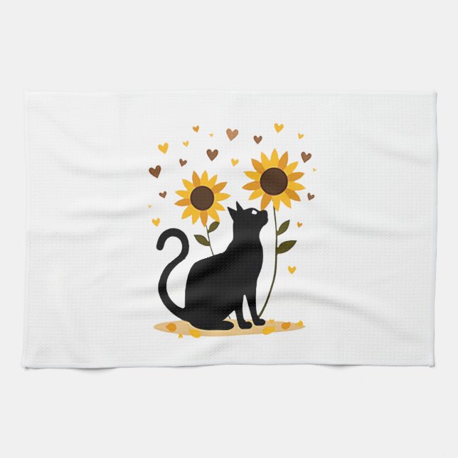 Cat Sunflower Christmas Tree Sun Flower Cat Lover  Geschirrtuch (Horizontal)