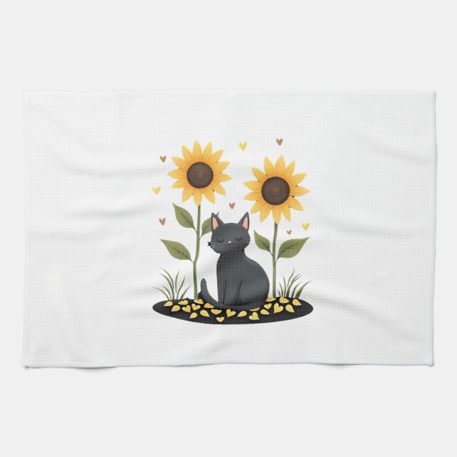 Cat Sunflower Christmas Tree Sun Flower Cat Lover  Geschirrtuch (Horizontal)