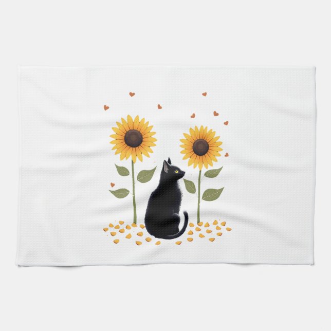 Cat Sunflower Christmas Tree Sun Flower Cat Lover  Geschirrtuch (Horizontal)