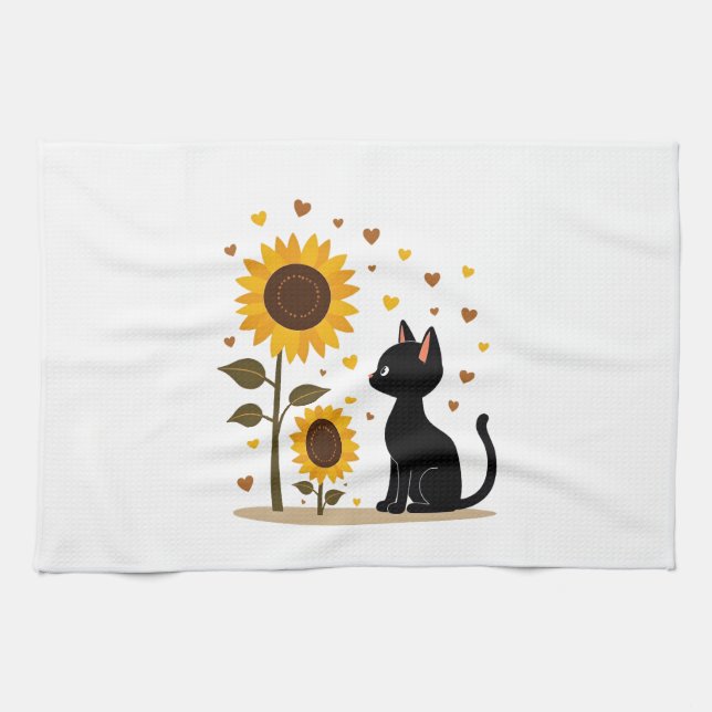 Cat Sunflower Christmas Tree Sun Flower Cat Lover  Geschirrtuch (Horizontal)