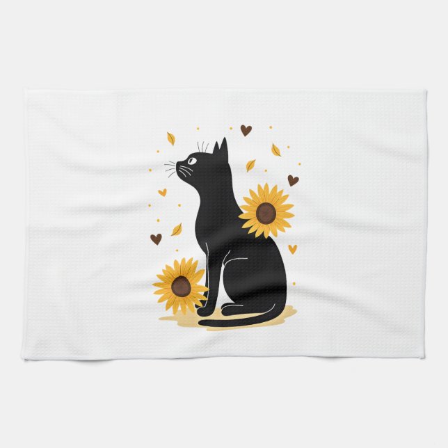 Cat Sunflower Christmas Tree Sun Flower Cat Lover  Geschirrtuch (Horizontal)
