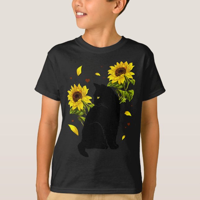 Cat Sunflower Christmas Tree Sun Flower Cat Lover  T-Shirt (Vorderseite)