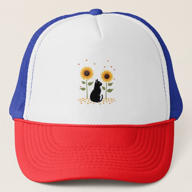 Cat Sunflower Christmas Tree Sun Flower Cat Lover  Truckerkappe (Vorderseite)