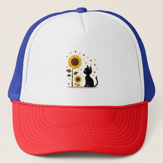 Cat Sunflower Christmas Tree Sun Flower Cat Lover  Truckerkappe (Vorderseite)