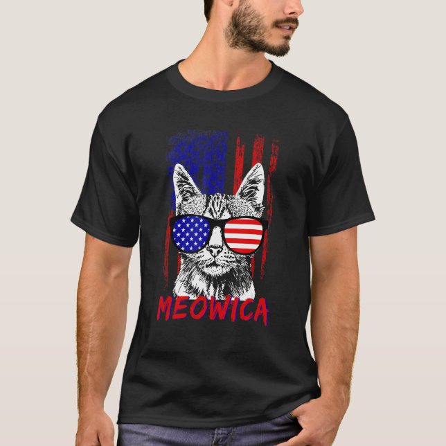 Cat Sunglasses 4th of July Meowica Merica USA Amer T-Shirt (Vorderseite)