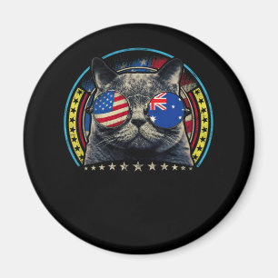 Cat Sunglasses Australien US Flag Roots Australien Magnet