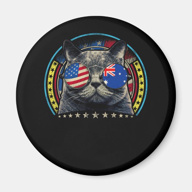 Cat Sunglasses Australien US Flag Roots Australien Magnet (Vorne)