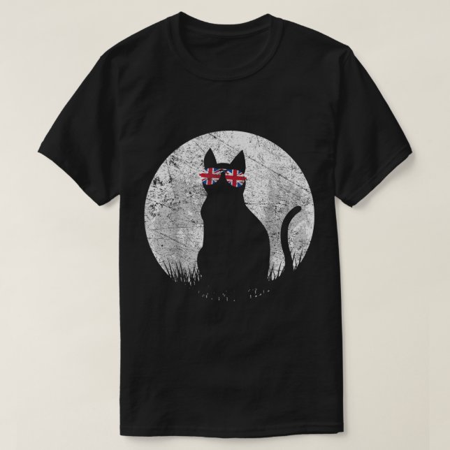 Cat Sunglasses UK Britische Flagge England Pet Cat T-Shirt (Design vorne)