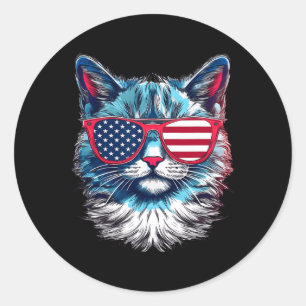 Cat Sungles Usa Flag 4. Juli Cat Graphic Runder Aufkleber