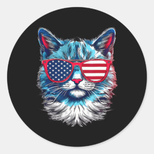 Cat Sungles Usa Flag 4. Juli Gedenktag Runder Aufkleber