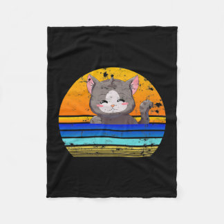 Cat Sunset Retro 80er Style | Vintages Geschenk Fleecedecke