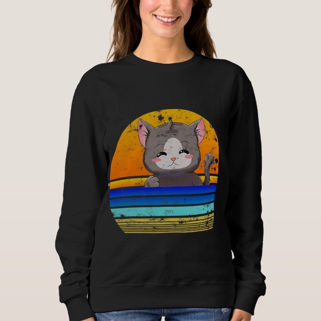 Cat Sunset Retro 80er Style | Vintages Geschenk Sweatshirt (Vorderseite)