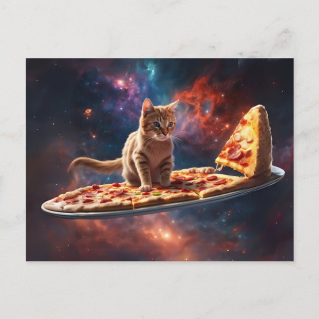 Cat surfen eine Pizza im Kosmos Postkarte (Vorderseite)