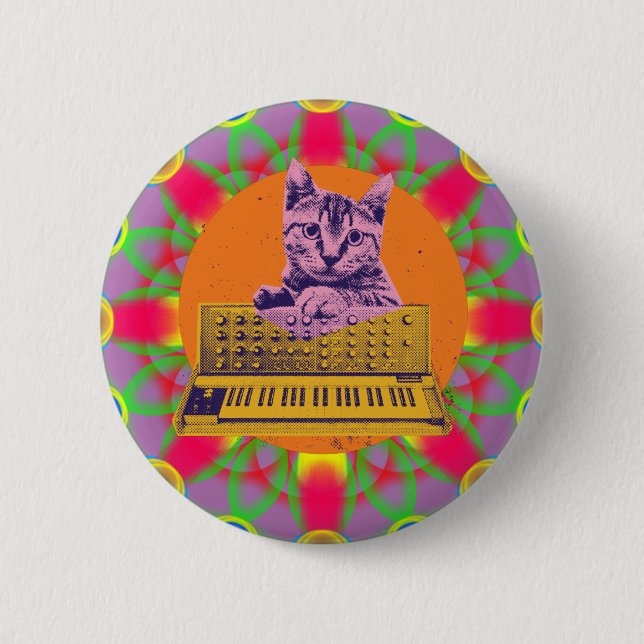 Cat Synthesizer Music Producer Design Button (Vorderseite)