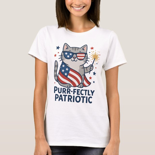 Cat T - Shirt am 4. Juli, pur Patriotisch (Vorderseite)