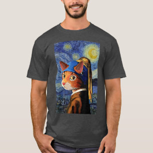 Cat T, Starry Night Cat, Cat Art, Van Gogh Stil T-Shirt
