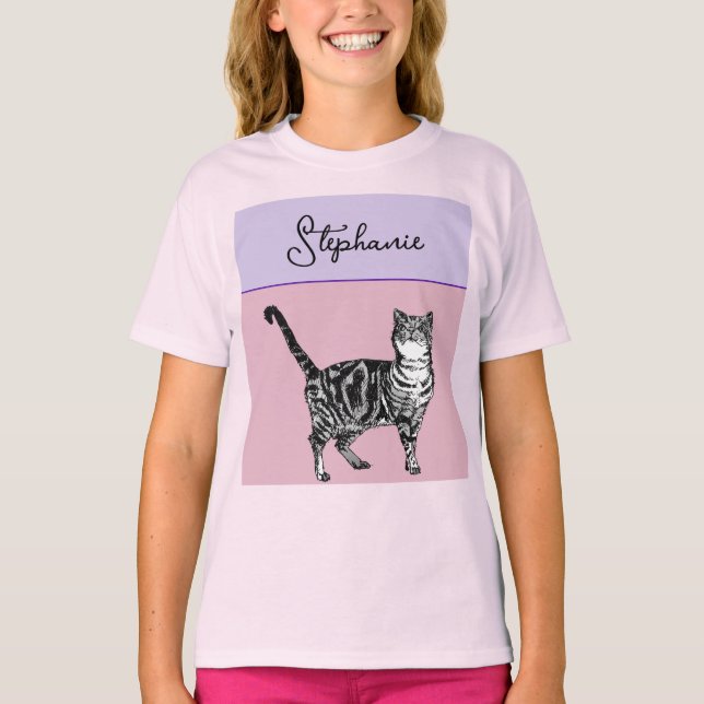 Cat Tabby Pastel Cats Girls Rose Pink Pets T-Shirt (Vorderseite)