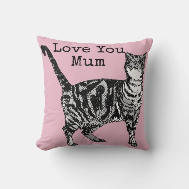 Cat Tabby Pastel Cats Rose Pink Love Mum Mother Kissen (Vorderseite)