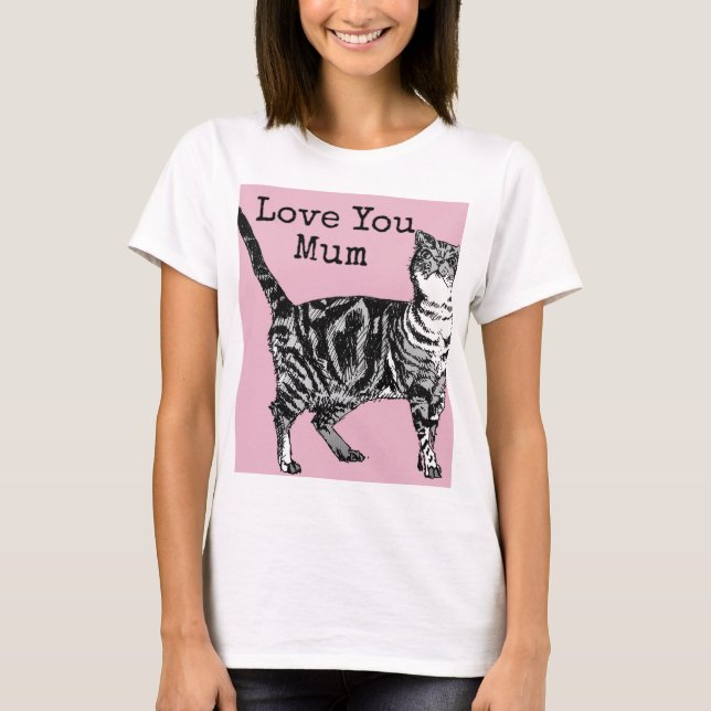 Cat Tabby Pastel Cats Rose Pink Love Mum Mother T-Shirt (Vorderseite)