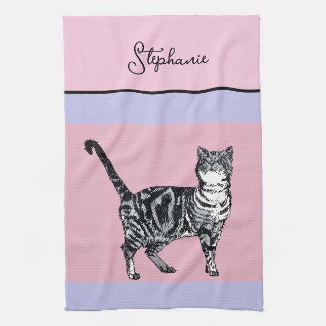 Cat Tabby Pastel Cats Womens Light Pink Purple Geschirrtuch (Vertikal)