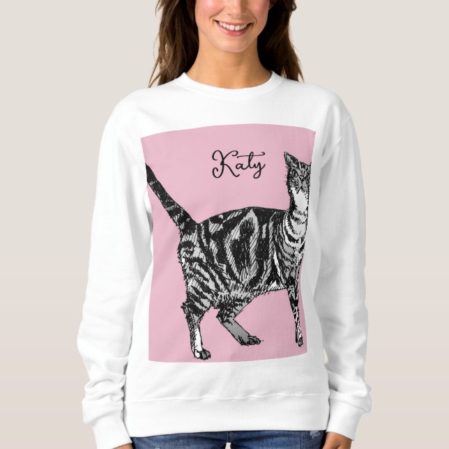 Cat Tabby Pastel Cats Womens Rose Pink Pets Sweatshirt (Vorderseite)