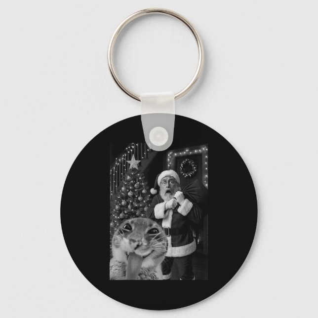Cat Taking A Selfie Santa Christmas Xmas Pajamas H Schlüsselanhänger (Vorderseite)
