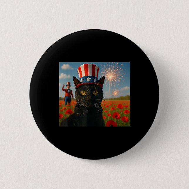 Cat Talking a Selfie Feuerwerk 4. Juli Patrioti Button (Vorderseite)