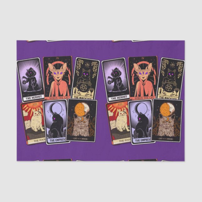 Cat Tarot Cards - Halloween Kaiserin. Hermit, Narr Seidenpapier (Vorderseite)