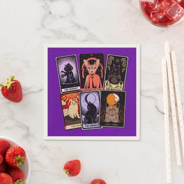 Cat Tarot Cards - Halloween Kaiserin. Hermit, Narr Serviette (Beispiel)