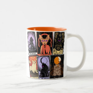 Cat Tarot Cards - Halloween Kaiserin. Hermit, Narr Zweifarbige Tasse