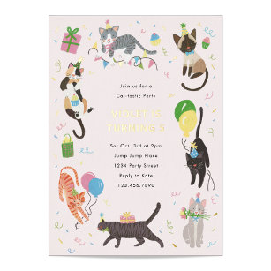 Cat-Tastic Kitty Cat Geburtstagsparty mit Gold Folieneinladung