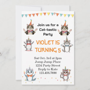 Cat-Tastic Kitty Cat Geburtstagsparty mit Goldenem Einladung