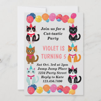Cat-Tastic Kitty Cat Geburtstagsparty mit Goldenem Einladung