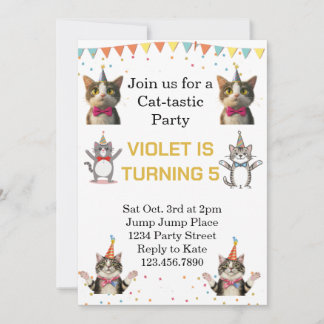 Cat-Tastic Kitty Cat Geburtstagsparty mit Goldenem Einladung