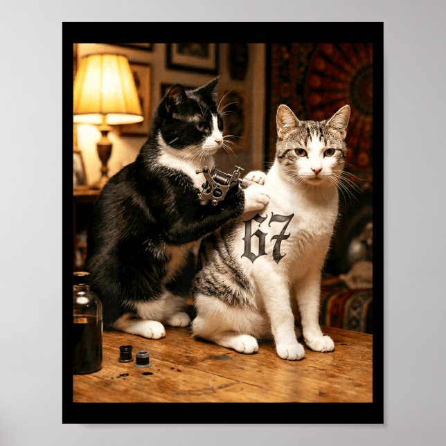 Cat Tattoo Artist 67 Six Seven Seis Siete Brain Ro Poster (Vorne)