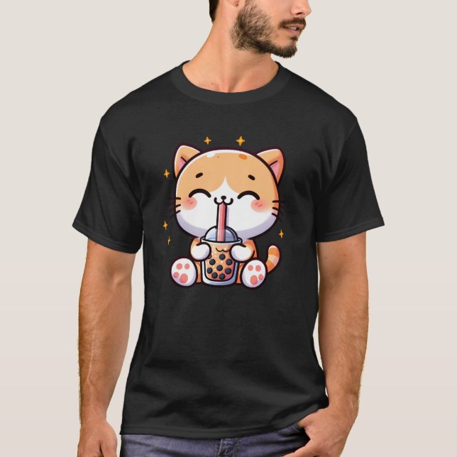 Cat Tea Bubble Tea Kawaii Anime Japanese Neko T-Shirt (Vorderseite)