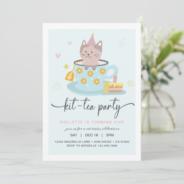 Cat Tea Party | Kit-Tee-Party Einladung (Stehend Vorderseite)