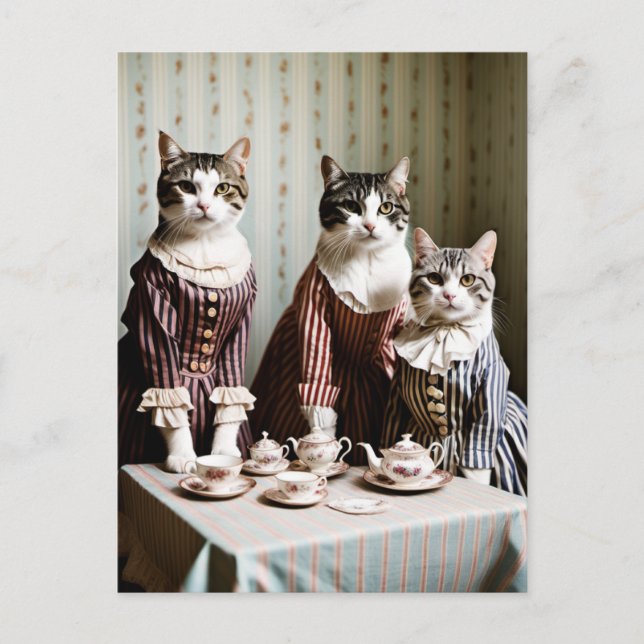 Cat Tea Party Postkarte (Vorderseite)