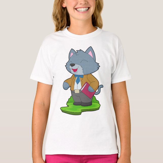 Cat Teacher Book School T-Shirt (Vorderseite)