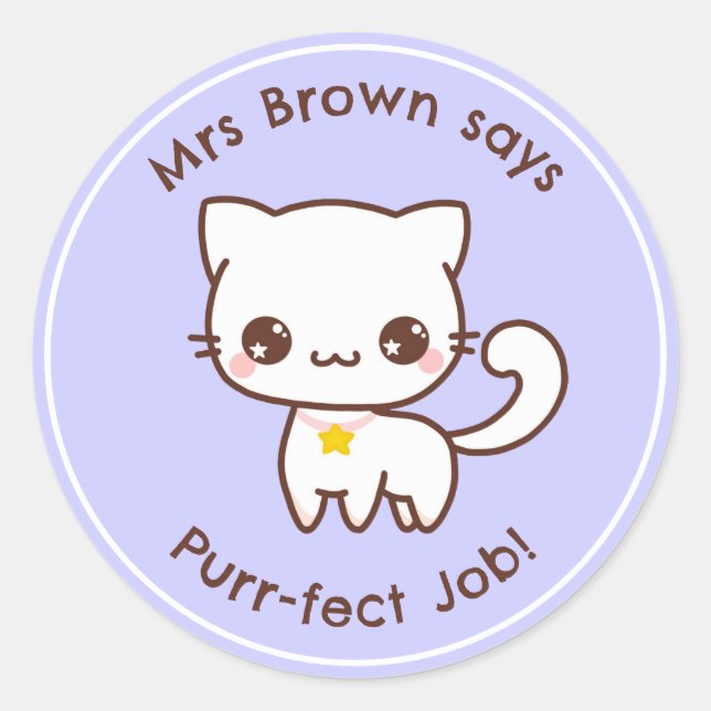 Cat Teacher Reward Stickers Personalisiert Kawaii (Vorderseite)