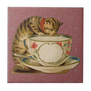 Cat Teacup Niedlich Vintag Viktorianisch Fliese