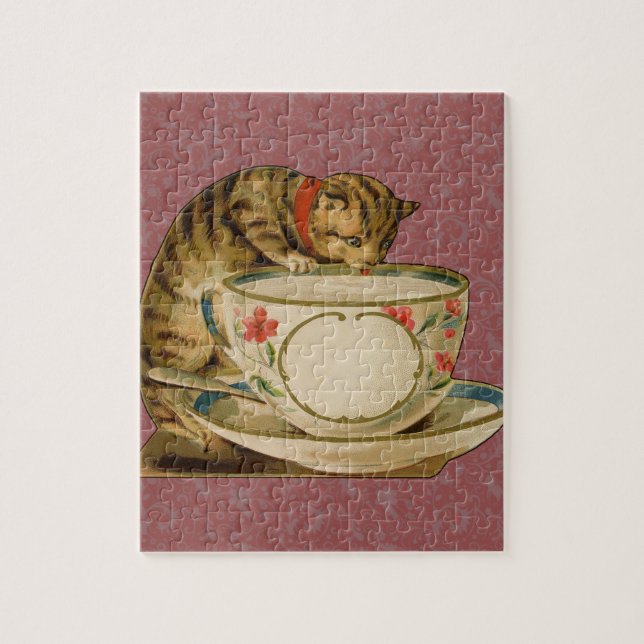 Cat Teacup Niedlich Vintag Viktorianisch Puzzle (Vertikal)