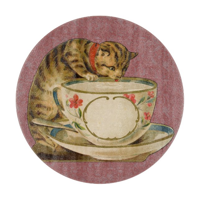 Cat Teacup Niedlich Vintag Viktorianisch Schneidebrett (Vorderseite)