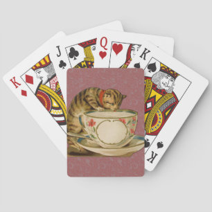 Cat Teacup Niedlich Vintag Viktorianisch Spielkarten