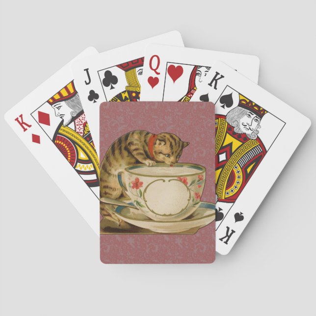 Cat Teacup Niedlich Vintag Viktorianisch Spielkarten (Rückseite)