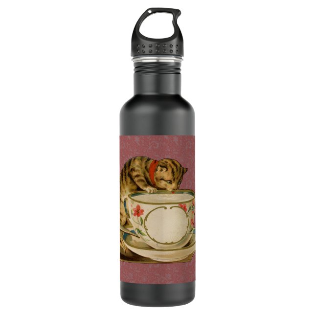 Cat Teacup Niedlich Vintag Viktorianisch Trinkflasche (Vorderseite)