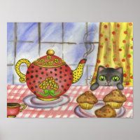 Cat Teapot Art Print Poster