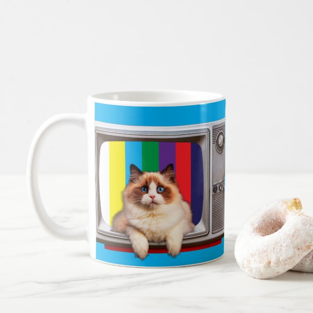 Cat Television Cat Lovers, Fernsehbeobachter Kaffeetasse (Mit Donut)