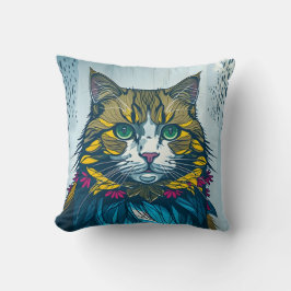 Cat That Ate The Canary | Colorful Feather Art Kissen